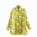 elepant print casual loose smock blouse