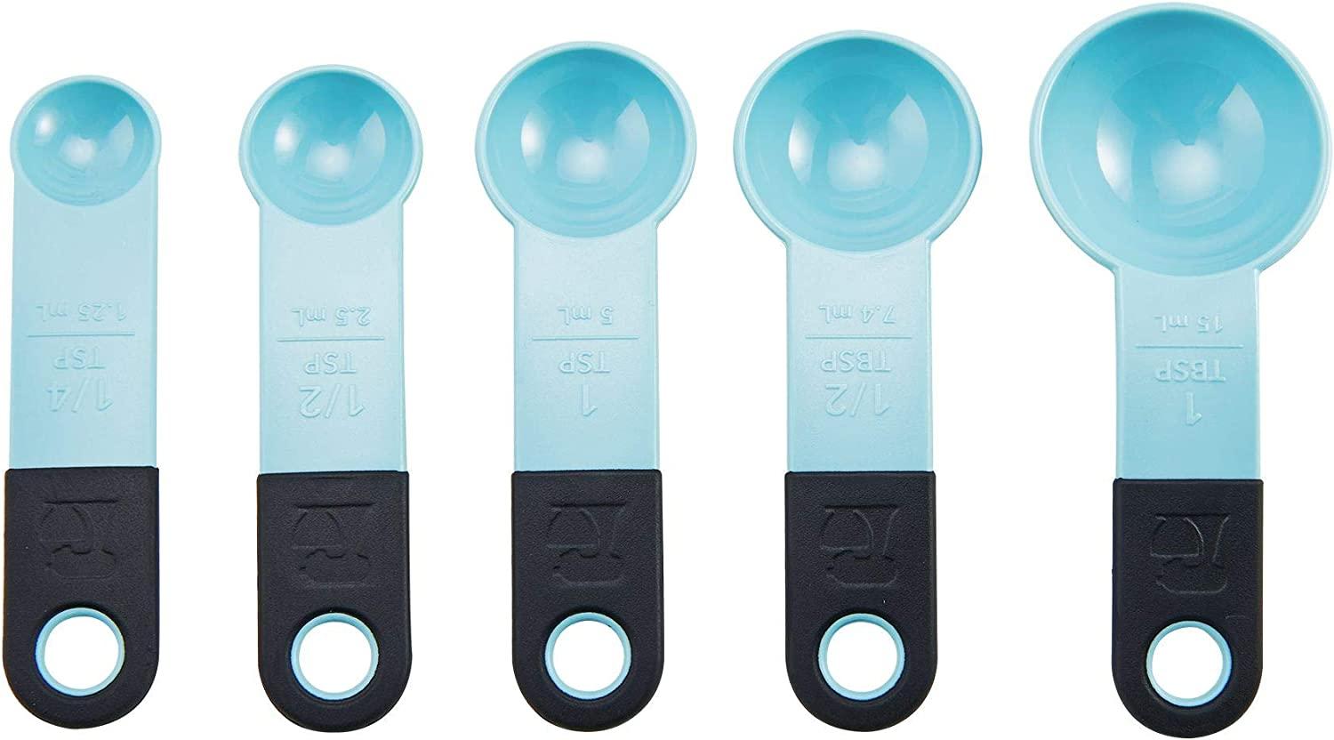 KitchenAid Classic Measuring Cups And Spoons Set, Set of 9, Aqua Sky/Black