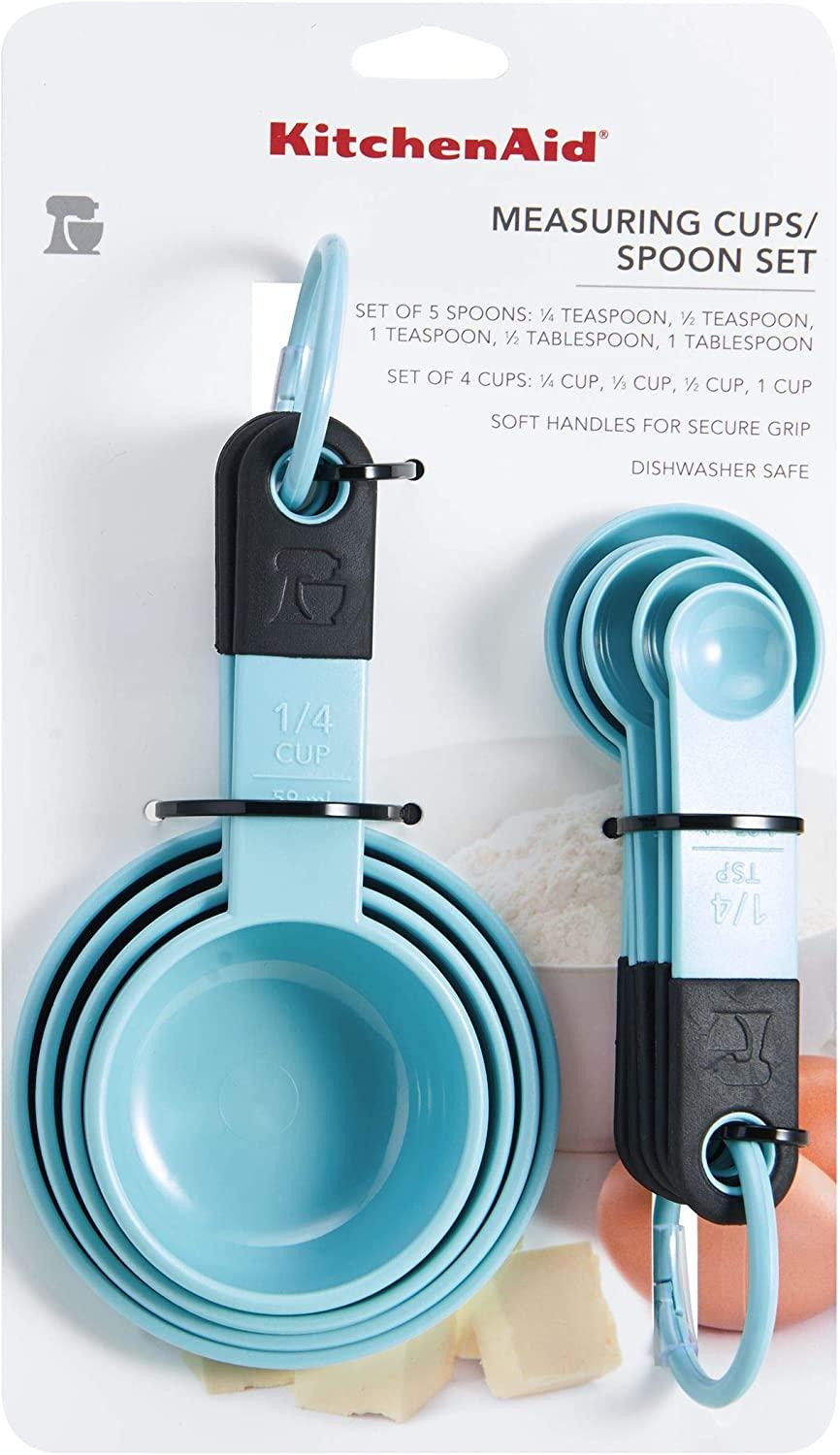 KitchenAid Classic Measuring Cups And Spoons Set, Set of 9, Aqua Sky/Black