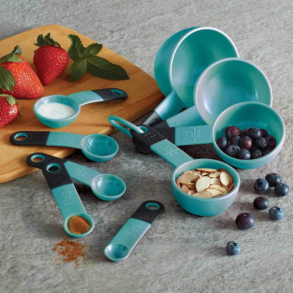 KitchenAid Classic Measuring Cups And Spoons Set, Set of 9, Aqua Sky/Black