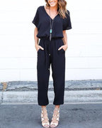 casual daily solid drawstring waist jumpsuit