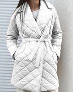 pure color belted double pocket casual cotton coat