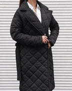 pure color belted double pocket casual cotton coat