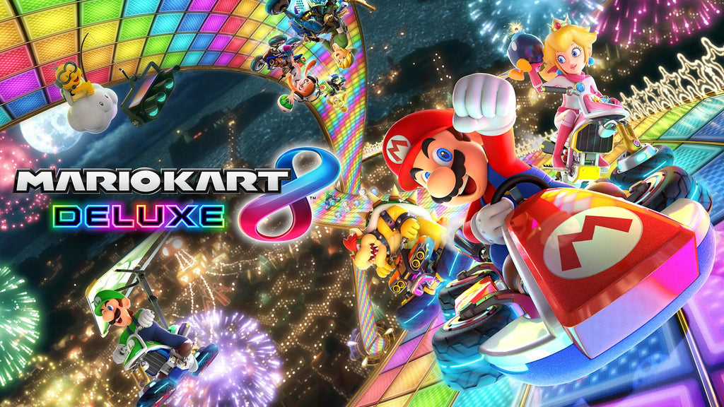 Nintendo SwitchTM w/ Neon Blue &amp; Neon Red Joy-ConTM + Mario KartTM 8 Deluxe (Full Game Download) + 3 Month Nintendo Switch Online Individual Membership