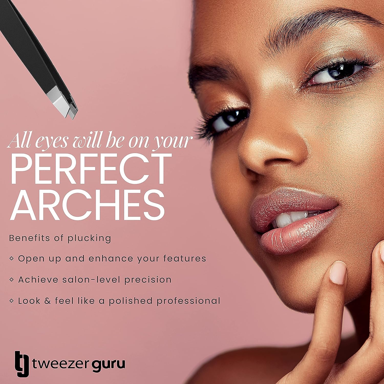 Tweezer Guru Tweezers for Women - Slant Pointed Precision Tweezers for Eyebrows &amp; Ingrown Hair Removal - Blackhead and Splinter Tweezer with Sharp Needle Nose Point for Plucking (Pink)