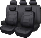 Flying Banner car seat Covers Protects Water Proof Faux Leather Carbon Fiber Front and Rear Bench (Black, Full Set - 8PCS)