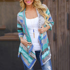 Asymmetric Hem Snap Front Printed Cardigans