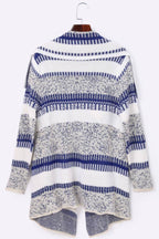 Asymmetric Hem Snap Front Printed Cardigans