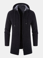mens chenille knitted plush lined warm drawstring hooded cardigans
