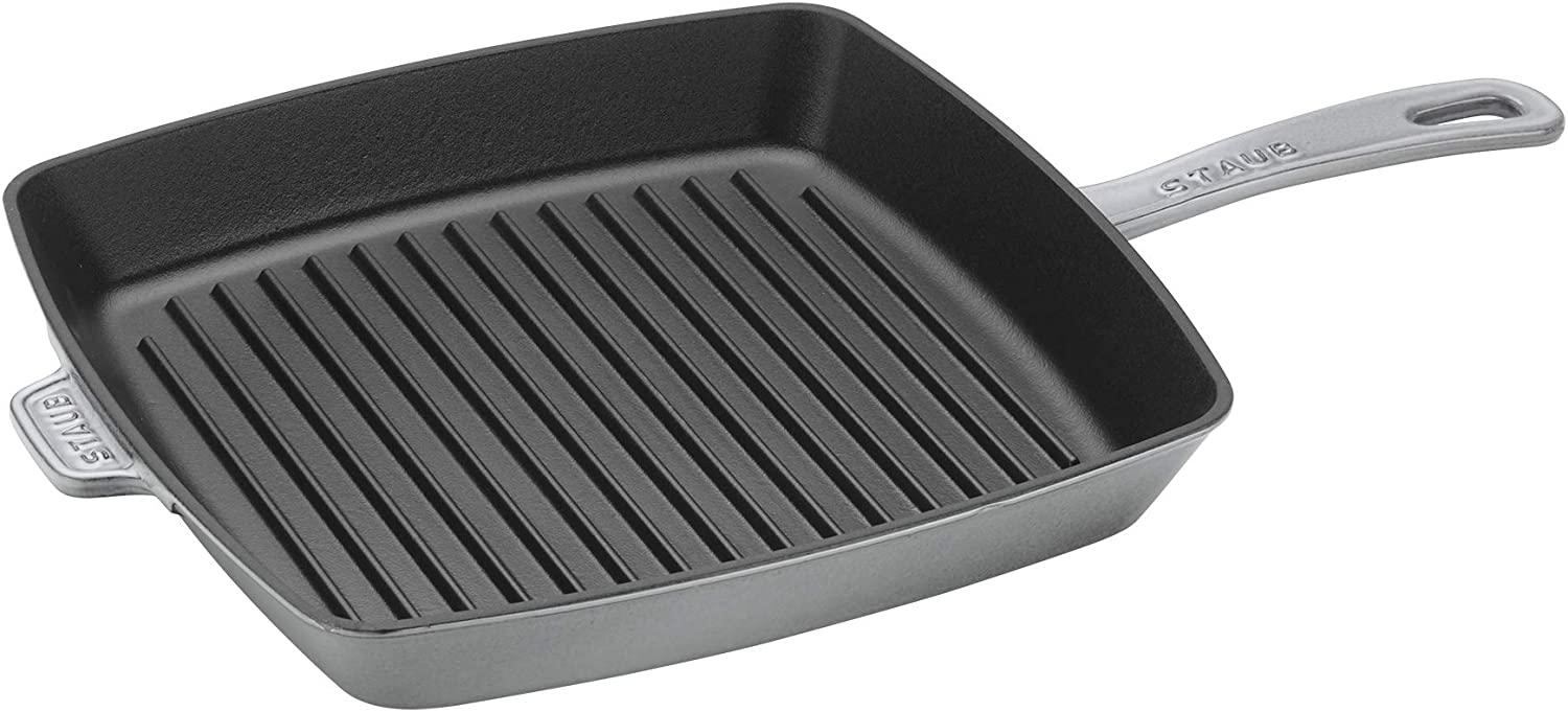 Staub Cast Iron 12-inch Square Grill Pan & Press Set - Graphite Grey, Made in France