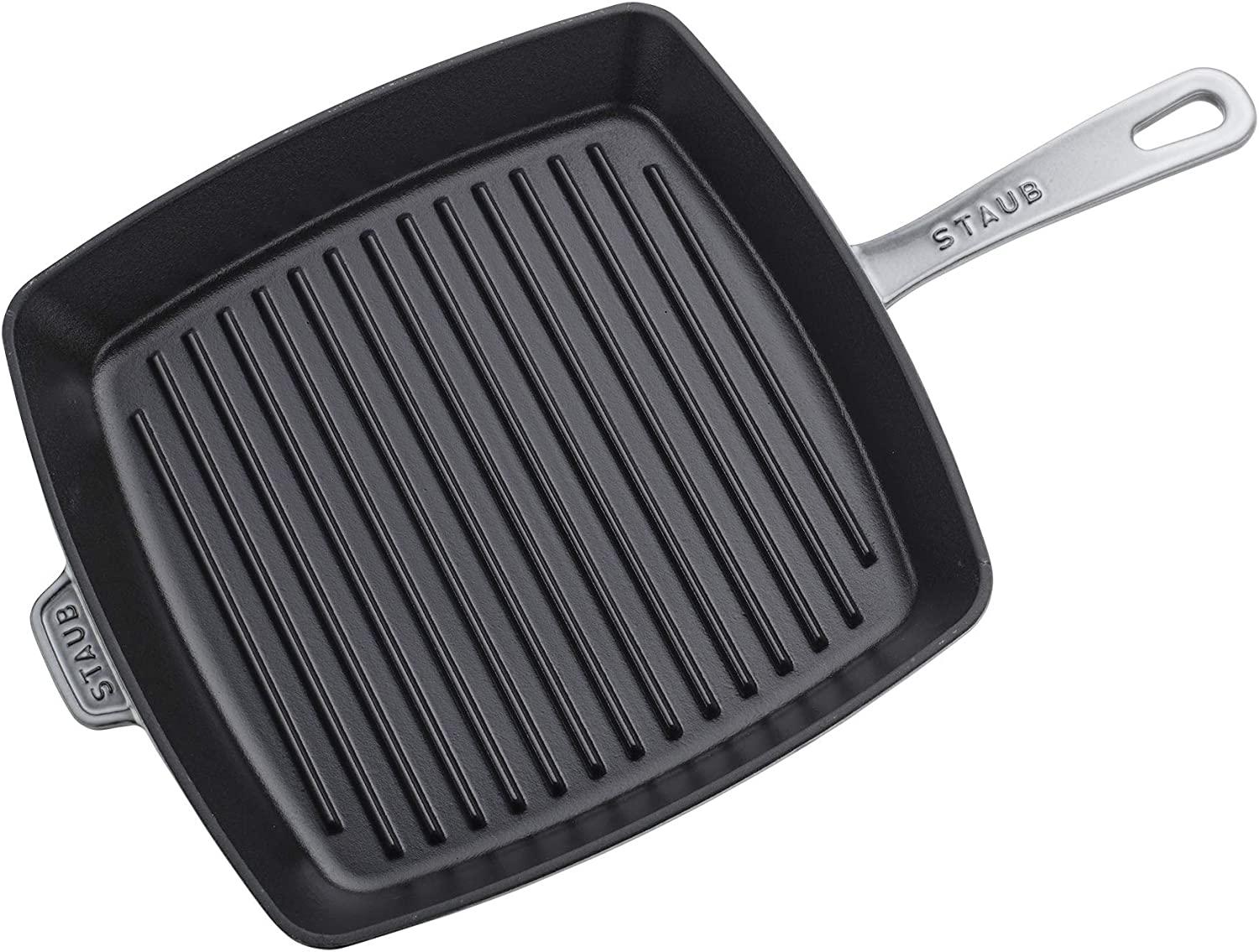 Staub Cast Iron 12-inch Square Grill Pan & Press Set - Graphite Grey, Made in France