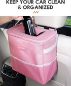 HOTOR Car Trash Can, 3-Gallon Ultra-Large Car Garbage Can, 100% Leakproof &amp; Waterproof Trash Can for Car, Multipurpose Car Trash Bin with Adjustable Straps, Magnetic Buckles, Mesh Pockets (Pink)