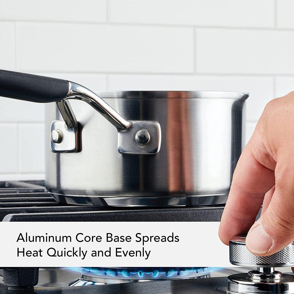 KitchenAid Stainless Steel Saucepan with Pour Spouts, 1 Quart, Brushed Stainless Steel