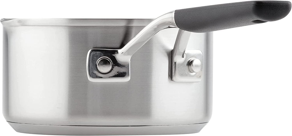 KitchenAid Stainless Steel Saucepan with Pour Spouts, 1 Quart, Brushed Stainless Steel