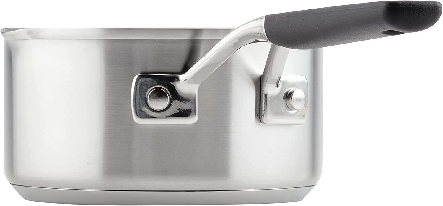 KitchenAid Stainless Steel Saucepan with Pour Spouts, 1 Quart, Brushed Stainless Steel