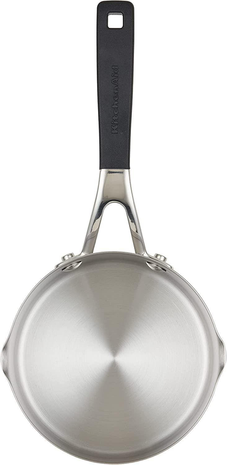 KitchenAid Stainless Steel Saucepan with Pour Spouts, 1 Quart, Brushed Stainless Steel