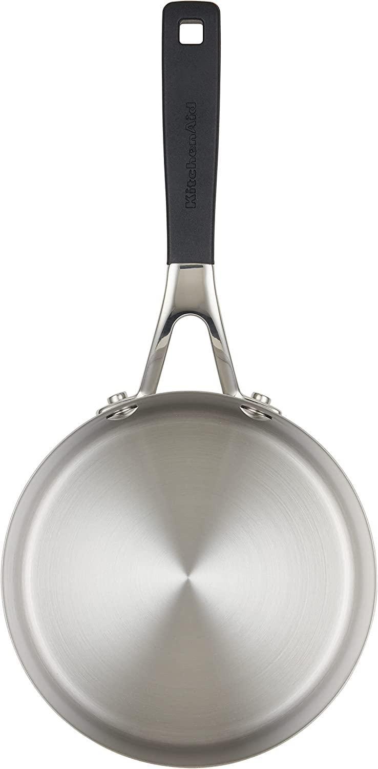 KitchenAid Stainless Steel Saucepan with Pour Spouts, 1 Quart, Brushed Stainless Steel
