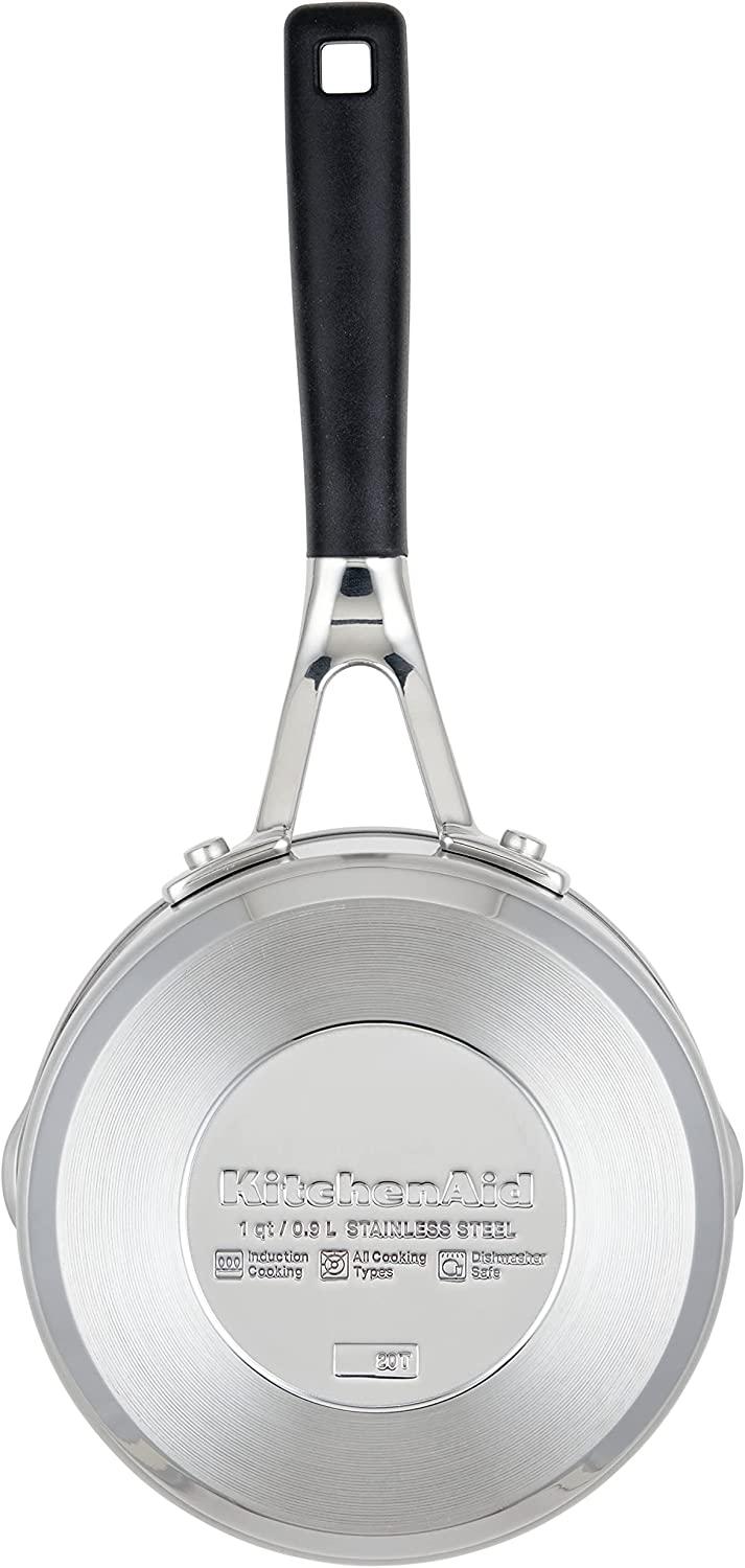 KitchenAid Stainless Steel Saucepan with Pour Spouts, 1 Quart, Brushed Stainless Steel