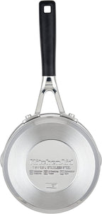 KitchenAid Stainless Steel Saucepan with Pour Spouts, 1 Quart, Brushed Stainless Steel
