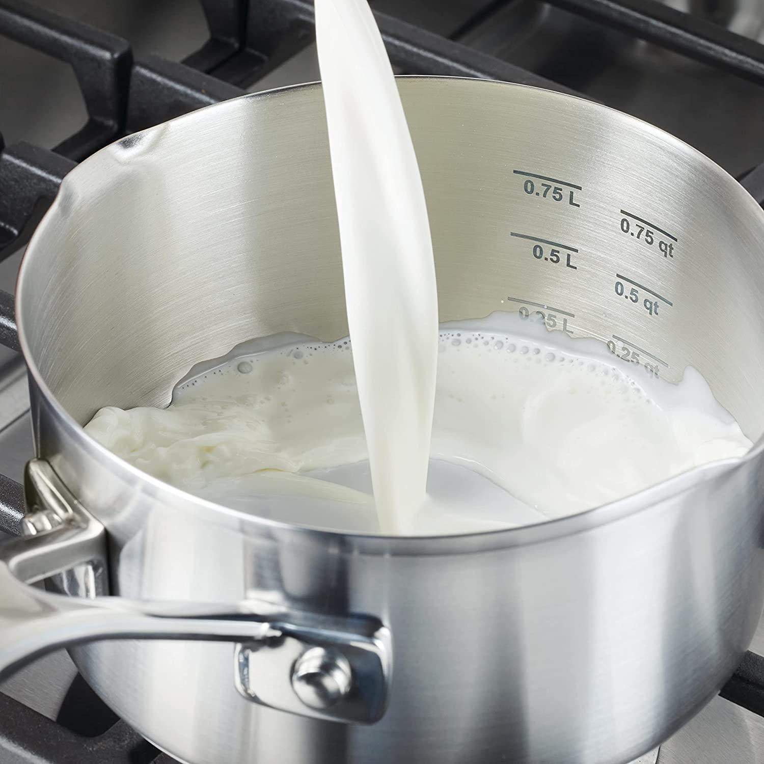 KitchenAid Stainless Steel Saucepan with Pour Spouts, 1 Quart, Brushed Stainless Steel