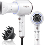 Wavytalk Hair Dryer with Diffuser and Concentrator Professional 1875 Watt Negative Ions Dryer Fast Drying Light and Quiet with Ceramic Technology Nozzle for Women Curly Hair, Matte White