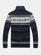 mens tribal style zipper stand collar casual knitted sweater cardigan