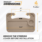 EcoNour 2 in 1 Car Steering Wheel Desk (Beige) | Steering Wheel Tray for Laptop Car Mount with Pen Holder | Car Food Tray for Eating with Drinks Holder | Multipurpose Travel Car Accessories