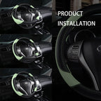 Leather Car Steering Wheel Cover, Non-Slip Car Wheel Cover Protector Breathable Microfiber Leather Universal Fit for Most Cars (Green)