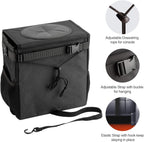 Ryhpez Car Trash Can with Lid - Car Trash Bag Hanging with Storage Pockets, Leak-Proof Collapsible Garbage Bin for Car(3.2 Gallon/12L)