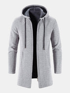 mens chenille knitted plush lined warm drawstring hooded cardigans