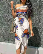 butterfly print oblique shoulder irregular dress