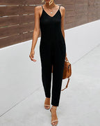 womens cotton casual spaghetti strap pockets jumpsuit overalls