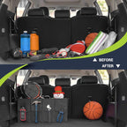 MIU COLOR Car Trunk Organizer with 8 Mesh Pockets, 52L Collapsible Cargo Storage Containers with Strap Handle for Sedan SUV, Black