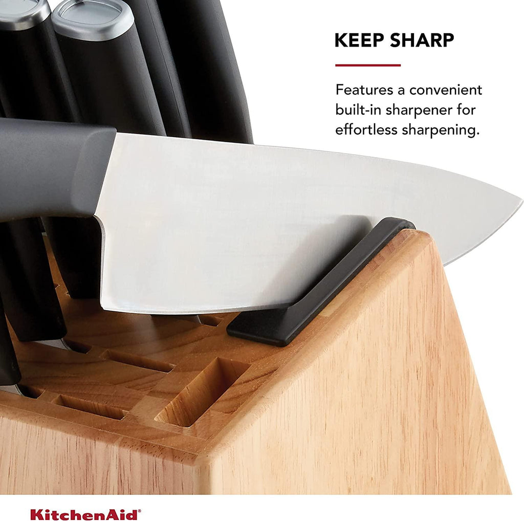 KitchenAid Classic 15-Piece Block Set with Built-in Knife Sharpener, Natural