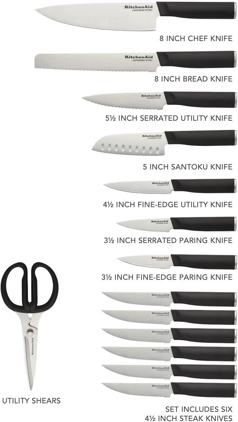 KitchenAid Classic 15-Piece Block Set with Built-in Knife Sharpener, Natural