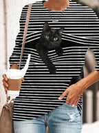 Cat Print Long Sleeve T-shirt