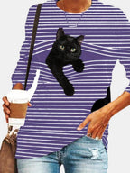 Cat Print Long Sleeve T-shirt