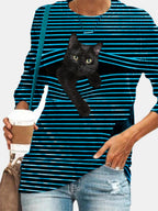 Cat Print Long Sleeve T-shirt