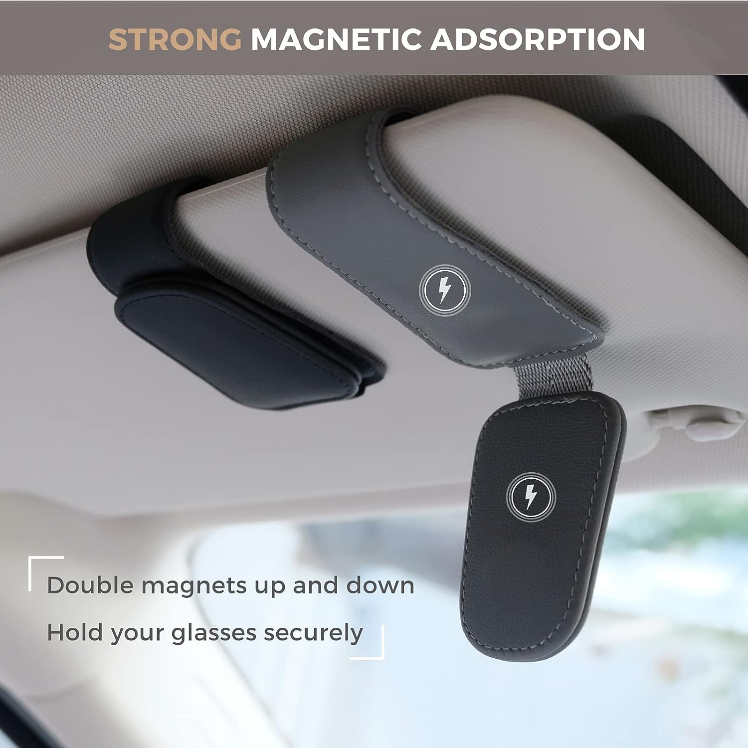 Ompellus Magnetic Leather Sunglass Holder, Eyeglass Hanger Clip for Car Sun Visor, Suitable for Different Size Eyeglasses(Gray)