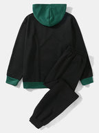 mens two tone stitching hoodie casual two pieces outfits with sweatpants