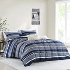 Bedduvit Navy Duvet Cover Queen - Cotton Duvet Cover Queen Size,3 Piece Percale Striped Duvet Cover Queen Sets,Simple Modern Queen Duvet Cover with Zipper Closure &amp; 8 Ties