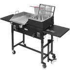 Outdoor Gas Propane Double Burner Station with Flat Top Griddle and Deep Fryer