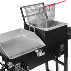 Outdoor Gas Propane Double Burner Station with Flat Top Griddle and Deep Fryer