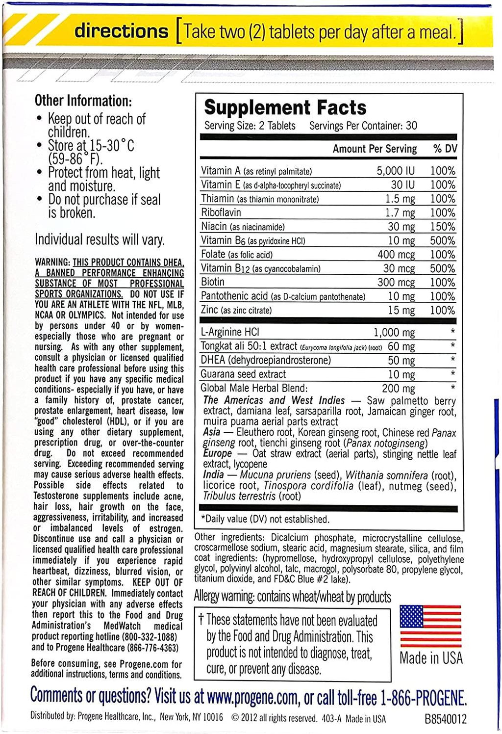 Progene 360ct Testosterone Supplement - Doctor Recommended with Clinically Proven Testosterone Precursors - Increase Levels for More Energy and Lean Muscle - Tribulus, Tongkat Ali, L-Arginine