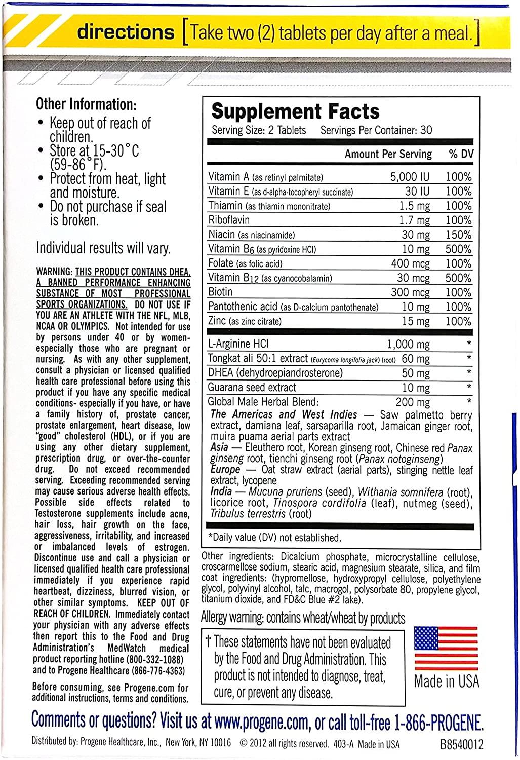 Progene 360ct Testosterone Supplement - Doctor Recommended with Clinically Proven Testosterone Precursors - Increase Levels for More Energy and Lean Muscle - Tribulus, Tongkat Ali, L-Arginine
