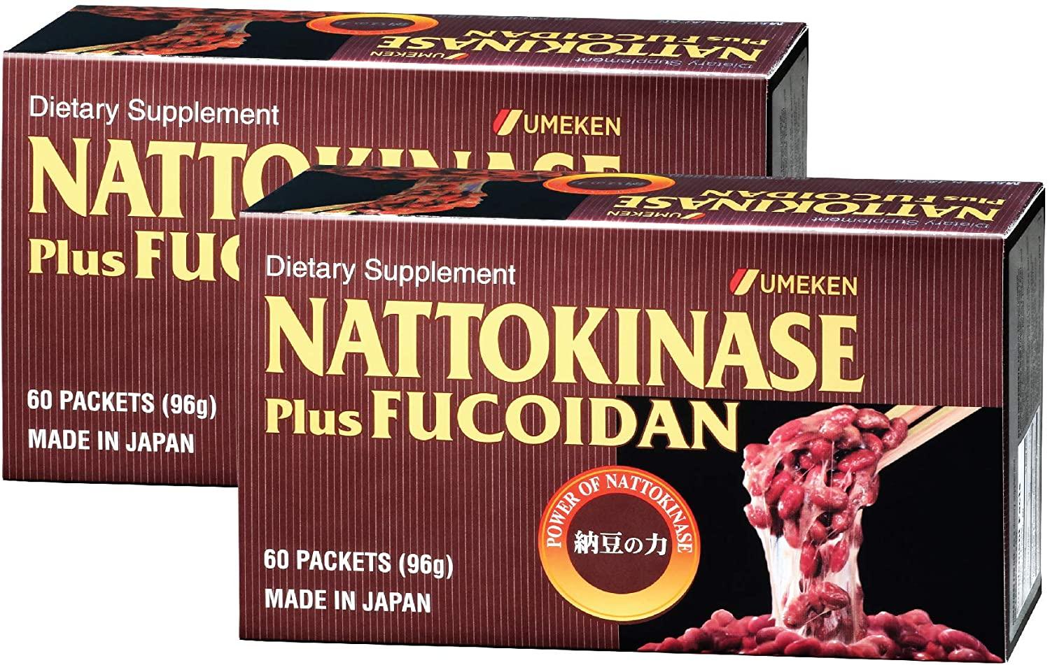 Umeken Nattokinase Plus Fucoidan for Circulatory Support - 2500FU Natto, Supports Healthy Blood Pressure, Health and Wellness Supplements, 60 Packets (Pack of 2)