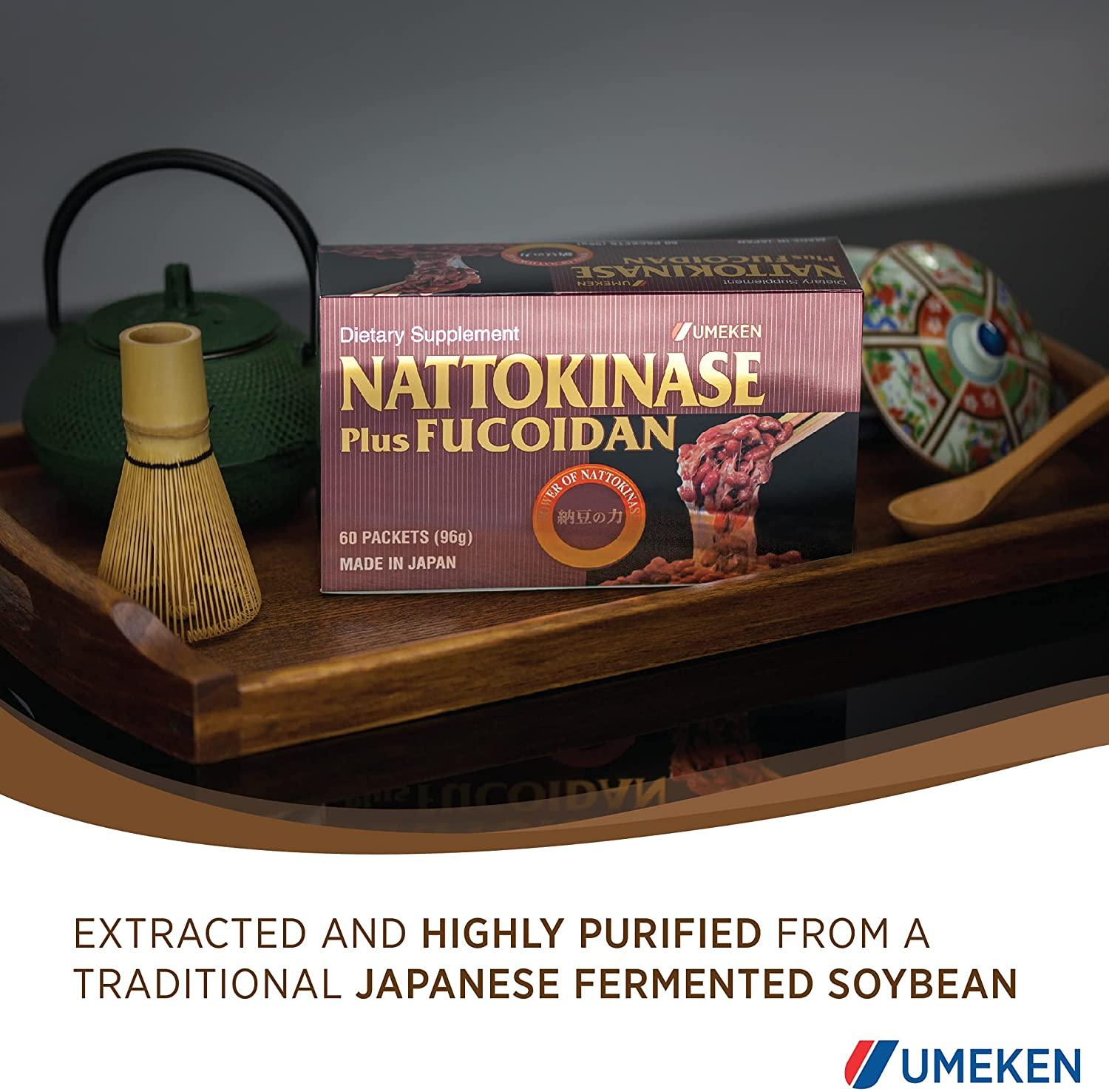 Umeken Nattokinase Plus Fucoidan for Circulatory Support - 2500FU Natto, Supports Healthy Blood Pressure, Health and Wellness Supplements, 60 Packets (Pack of 2)