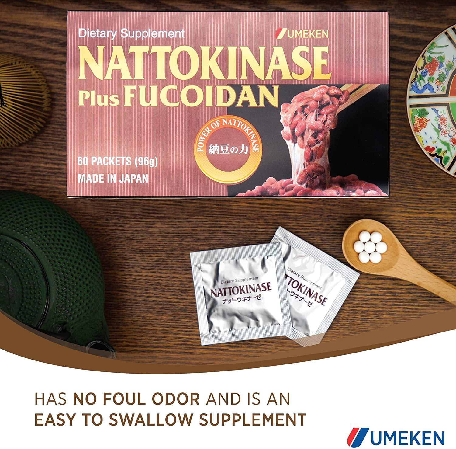 Umeken Nattokinase Plus Fucoidan for Circulatory Support - 2500FU Natto, Supports Healthy Blood Pressure, Health and Wellness Supplements, 60 Packets (Pack of 2)