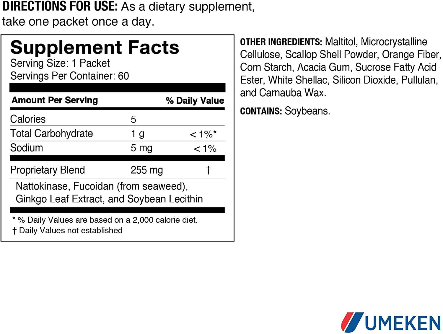 Umeken Nattokinase Plus Fucoidan for Circulatory Support - 2500FU Natto, Supports Healthy Blood Pressure, Health and Wellness Supplements, 60 Packets (Pack of 2)