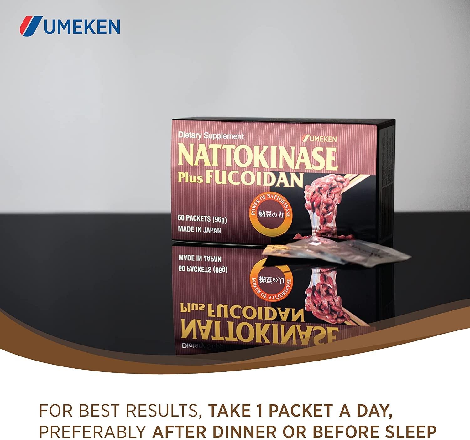 Umeken Nattokinase Plus Fucoidan for Circulatory Support - 2500FU Natto, Supports Healthy Blood Pressure, Health and Wellness Supplements, 60 Packets (Pack of 2)